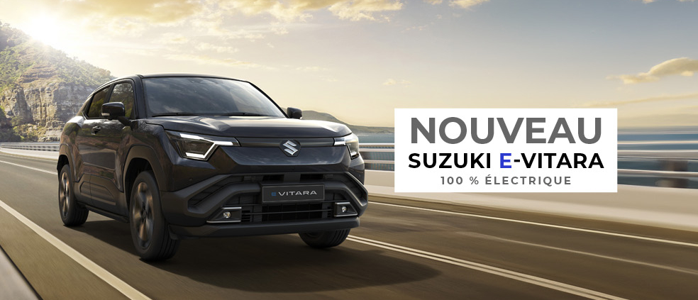 Une grande nouveauté se prépare : la Suzuki E-Vitara... un SUV 100 % électrique, et audacieux, pensé pour électriser votre quotidien !